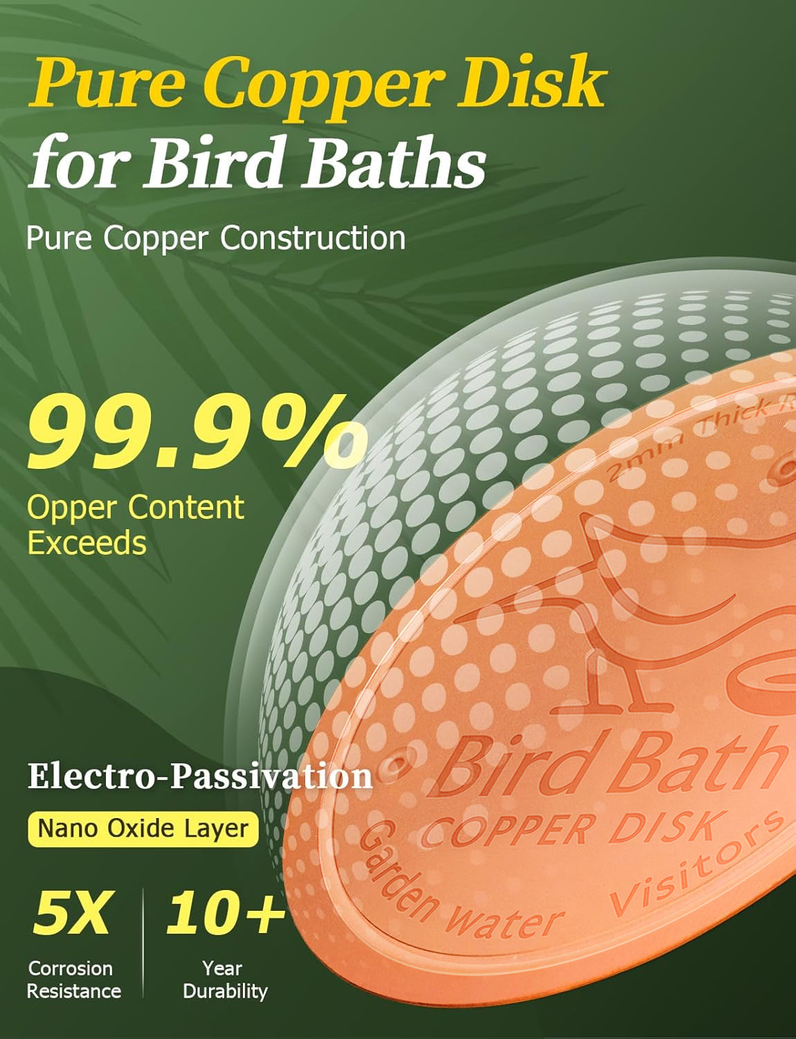 🥇 99.99% Pure Copper Bird Bath Disk