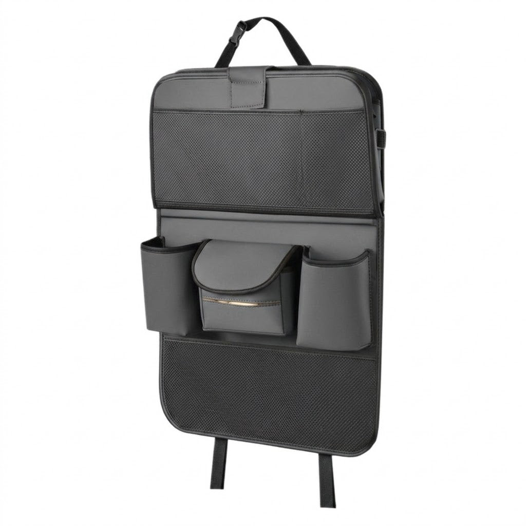 Premium Leather Car Backseat Organizer with Foldable Dining Table